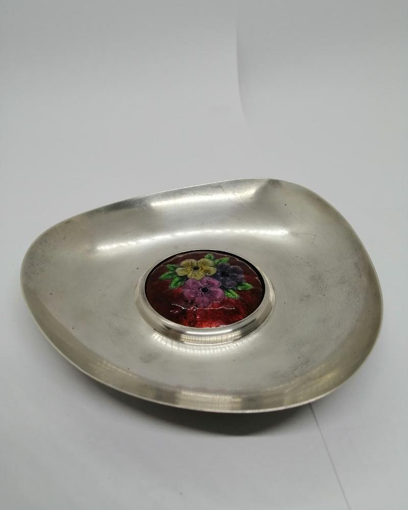 Coupelle vide-poche, en argent massif et émail sur cuivre floral. – Image 3