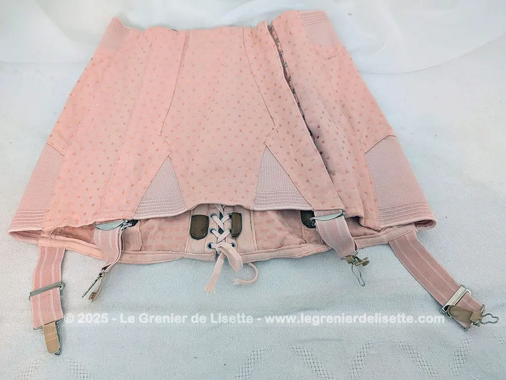 Corset gaine vintage saumon baleines, lacets et crochets T36 – Image 5