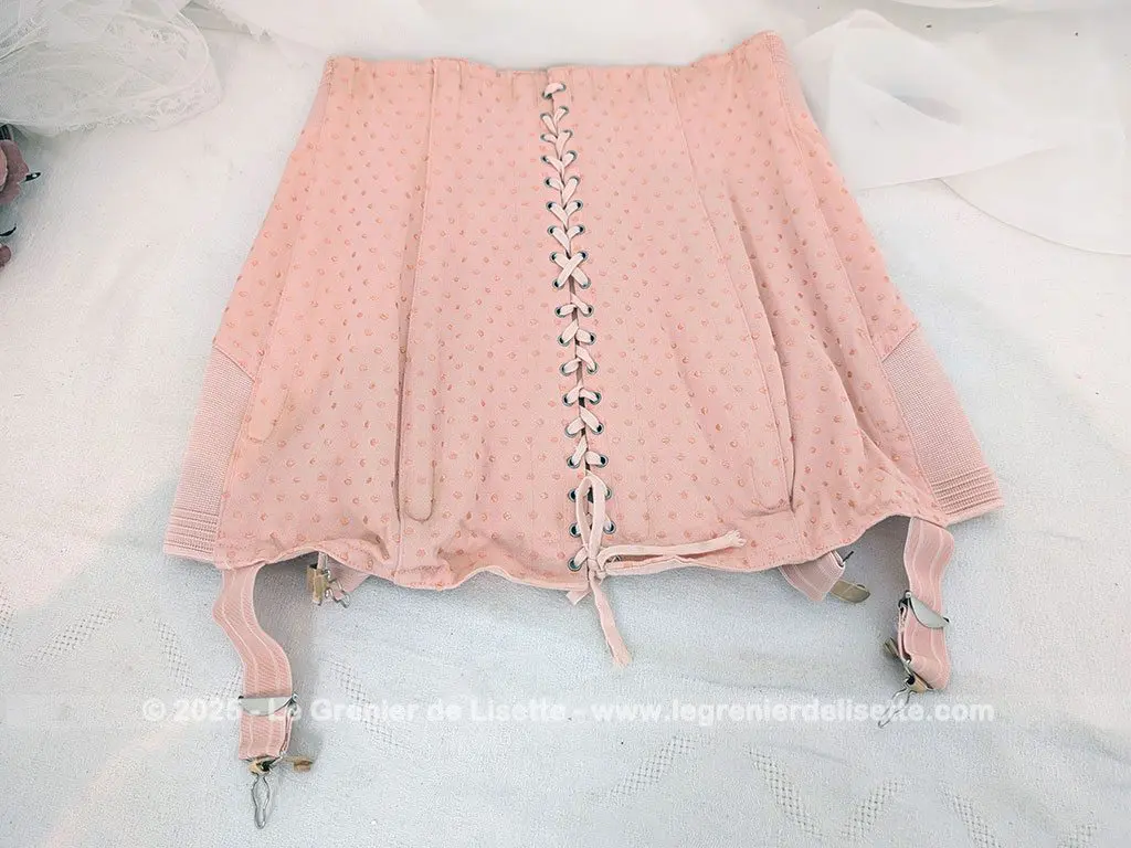 Corset gaine vintage saumon baleines, lacets et crochets T36 – Image 2