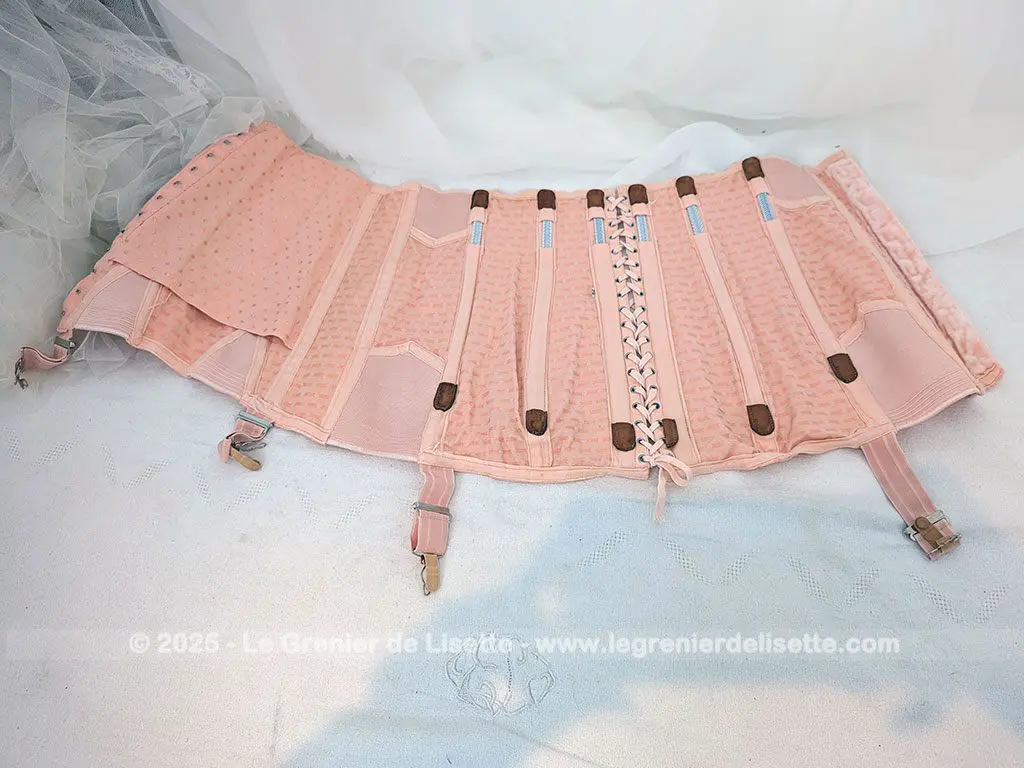 Corset gaine vintage saumon baleines, lacets et crochets T36 – Image 3