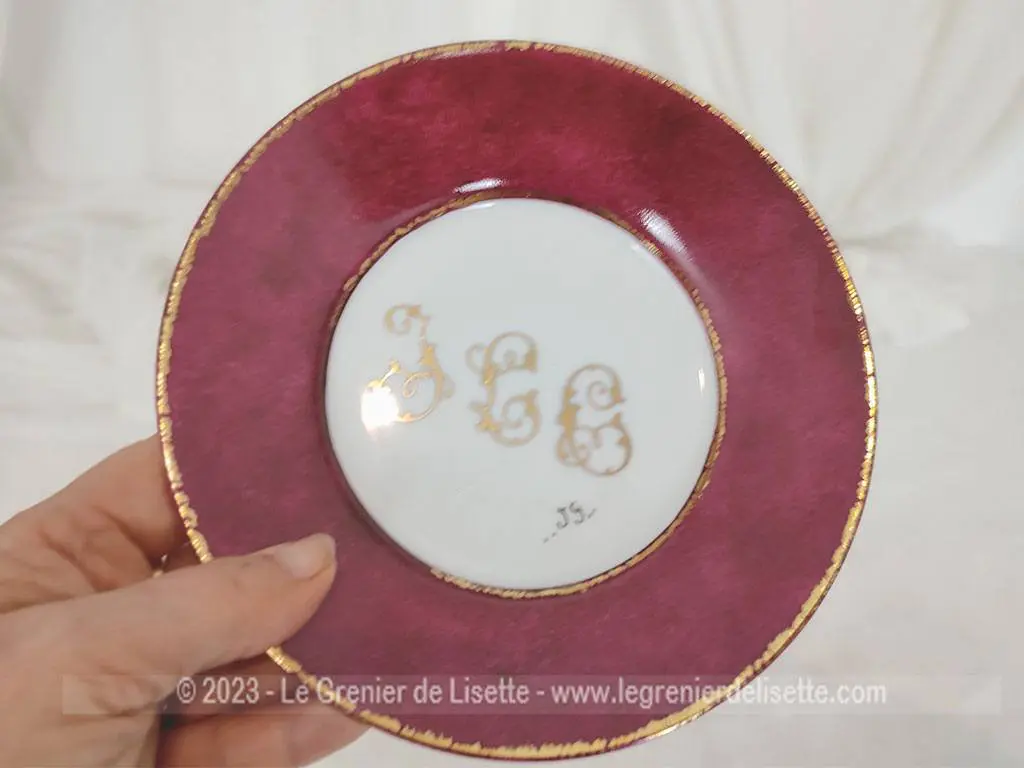 Duo assiettes dessert shabby monogrammés dorés – Image 7