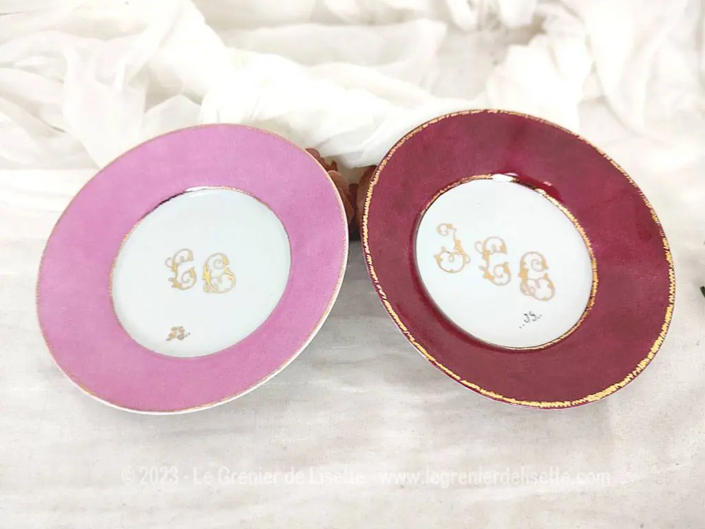 Duo assiettes dessert shabby monogrammés dorés – Image 2