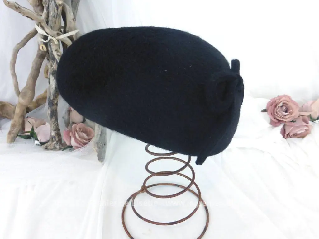 Ancien chapeau bibi feutre noir avec noeud – Image 6