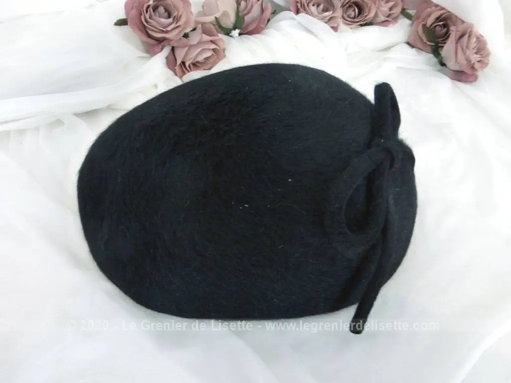 Ancien chapeau bibi feutre noir avec noeud – Image 8