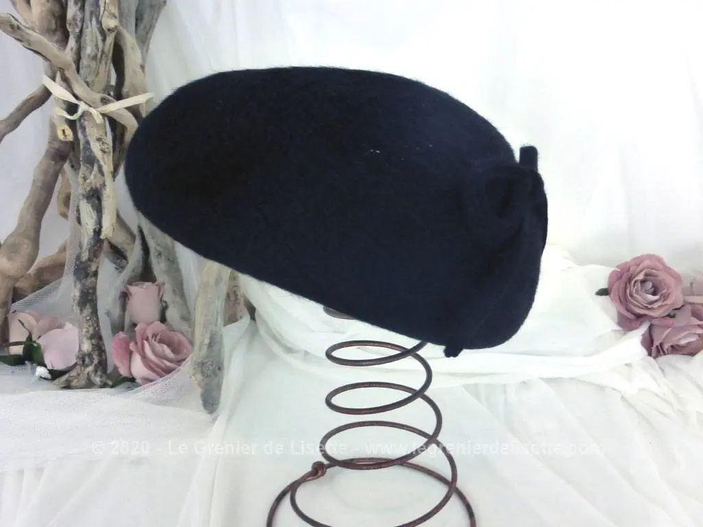 Ancien chapeau bibi feutre noir avec noeud – Image 9