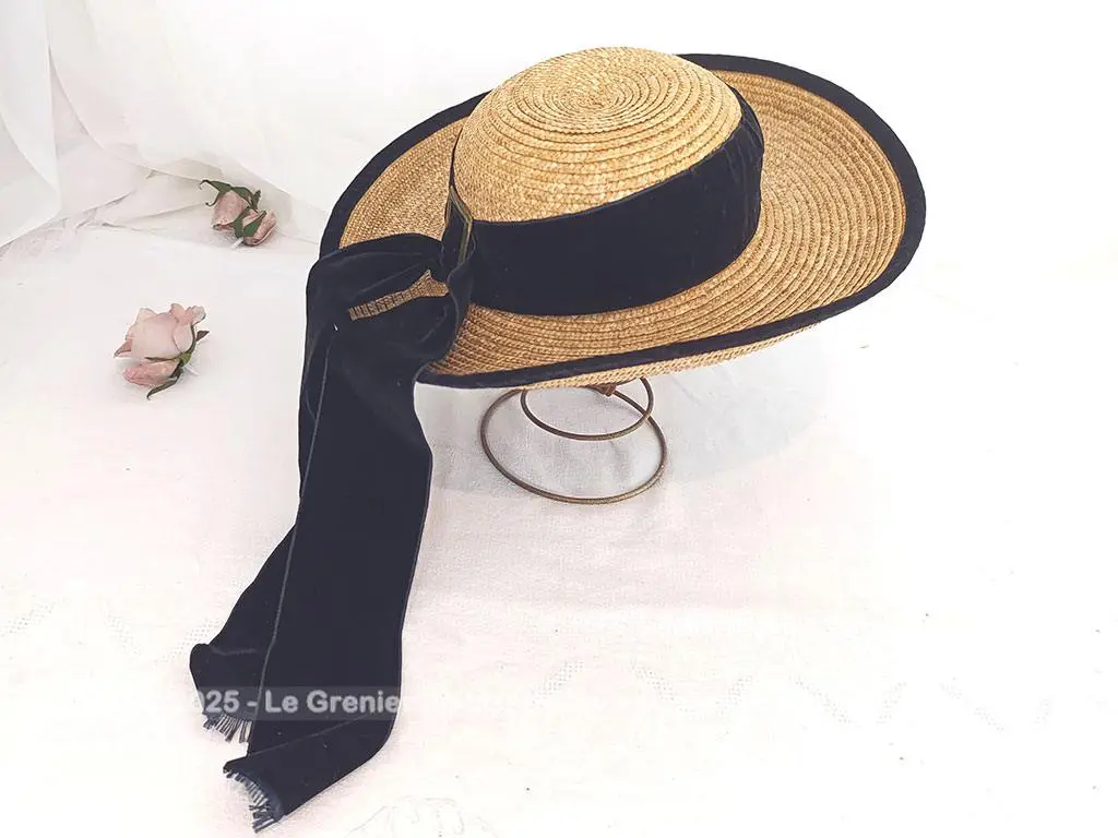 Ravissant chapeau sisal paille et son long ruban velours noir – Image 6
