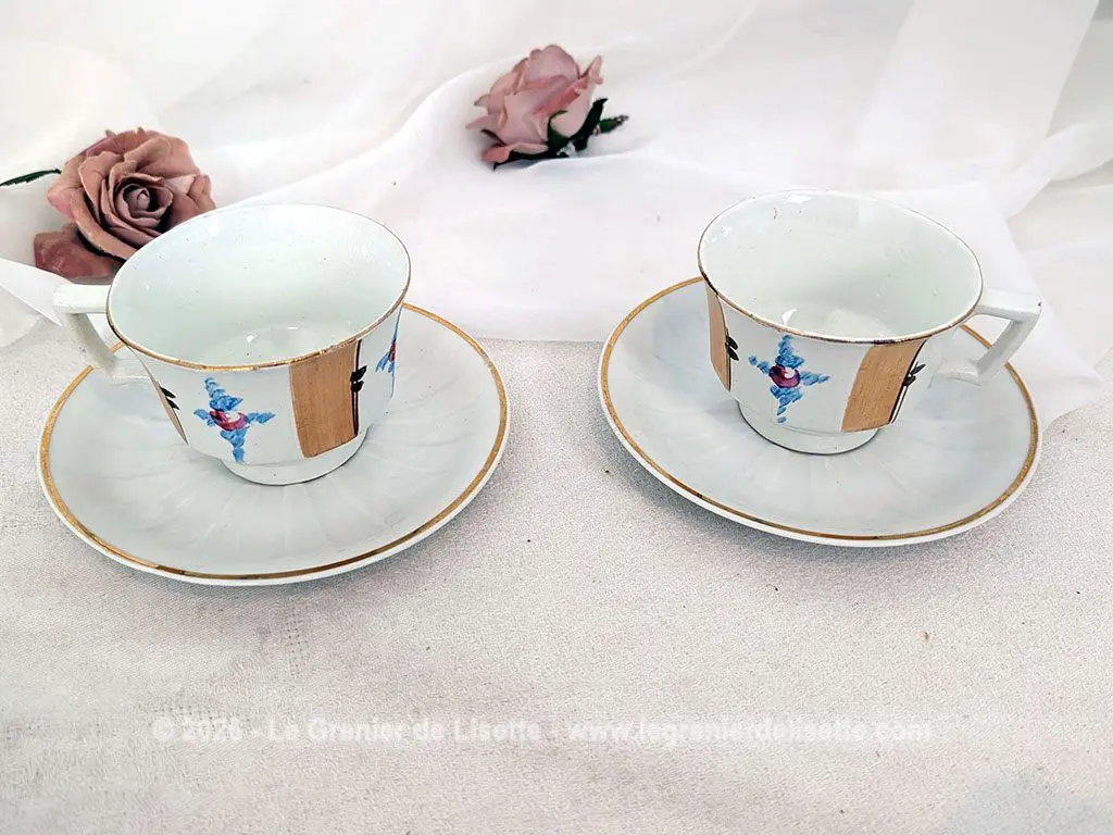 Duo vintage de tasses « Tete à tête » style Art Déco