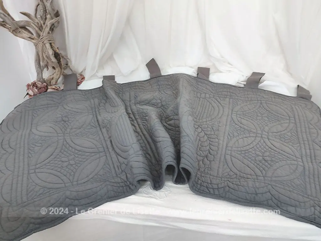 Tête lit boutis coton uni couleur gris bleu marque BECQUET – Image 2
