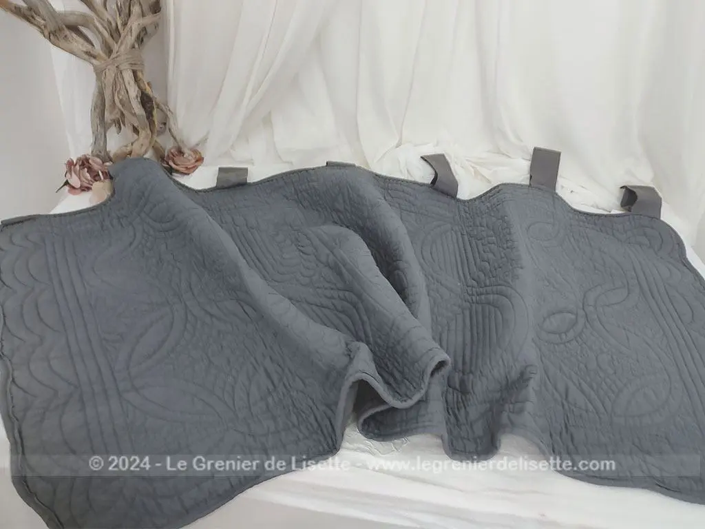 Tête lit boutis coton uni couleur gris bleu marque BECQUET – Image 3