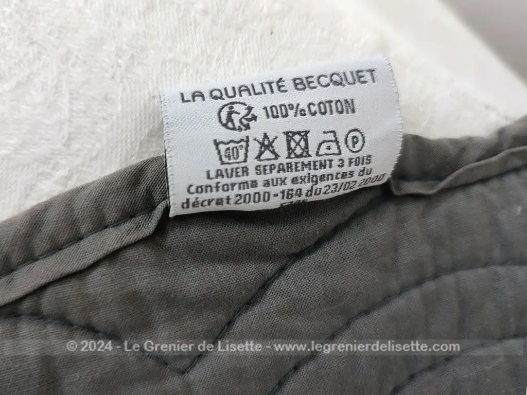 Tête lit boutis coton uni couleur gris bleu marque BECQUET – Image 6