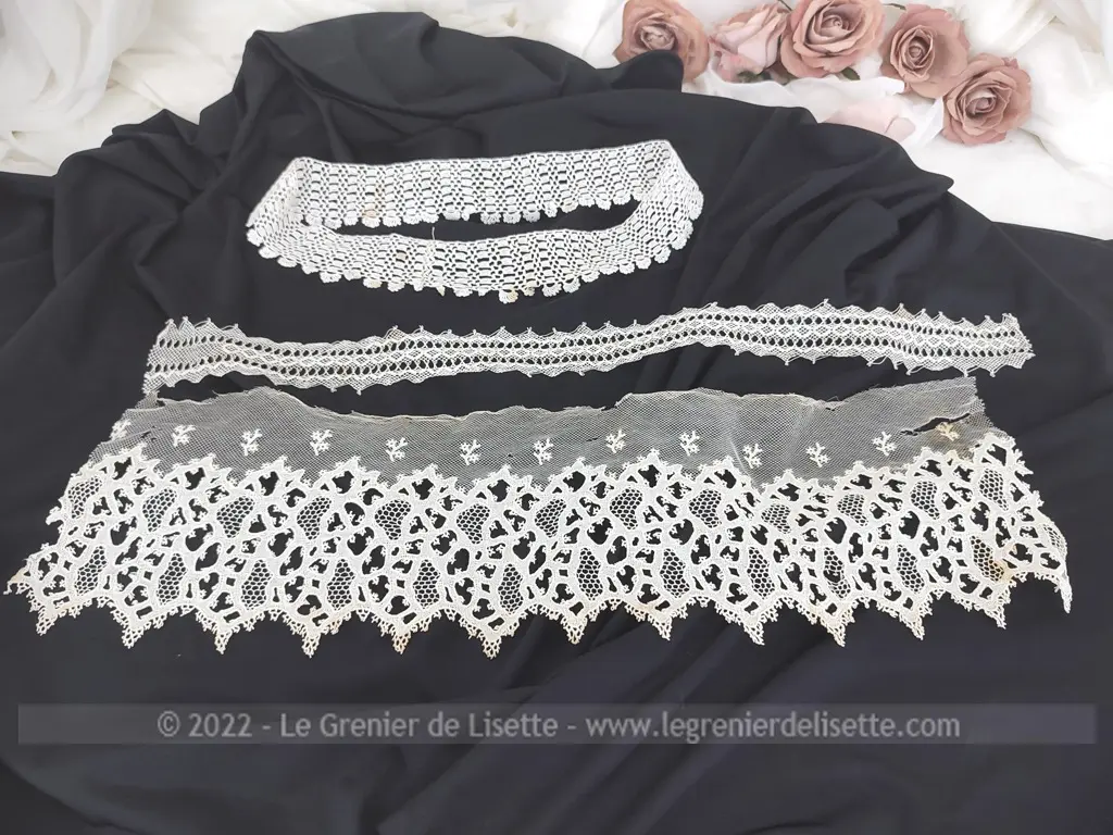 Trio coupons anciennes belles dentelles et broderies – Image 2